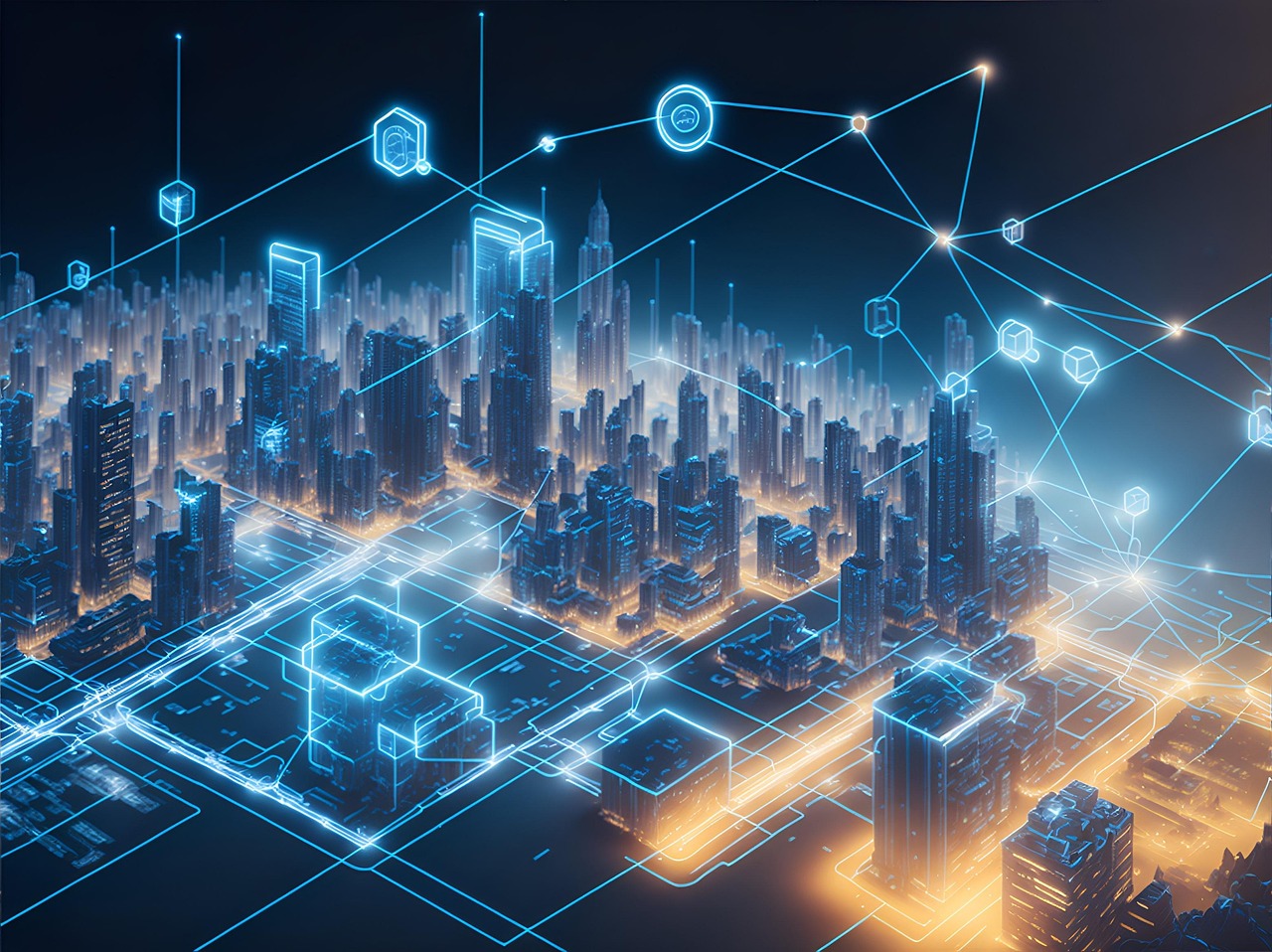 Imagen ficticia de red tecnológica en una ciudad.